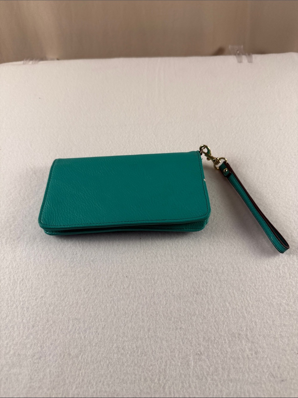 Teal Leather Wristlet Clutch - Women's Handbag
